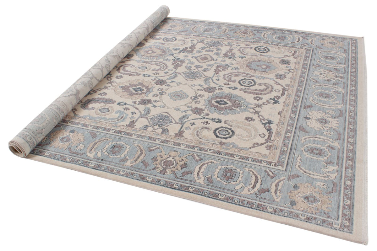 6x10 Ivory and Blue Turkish Traditional Rug