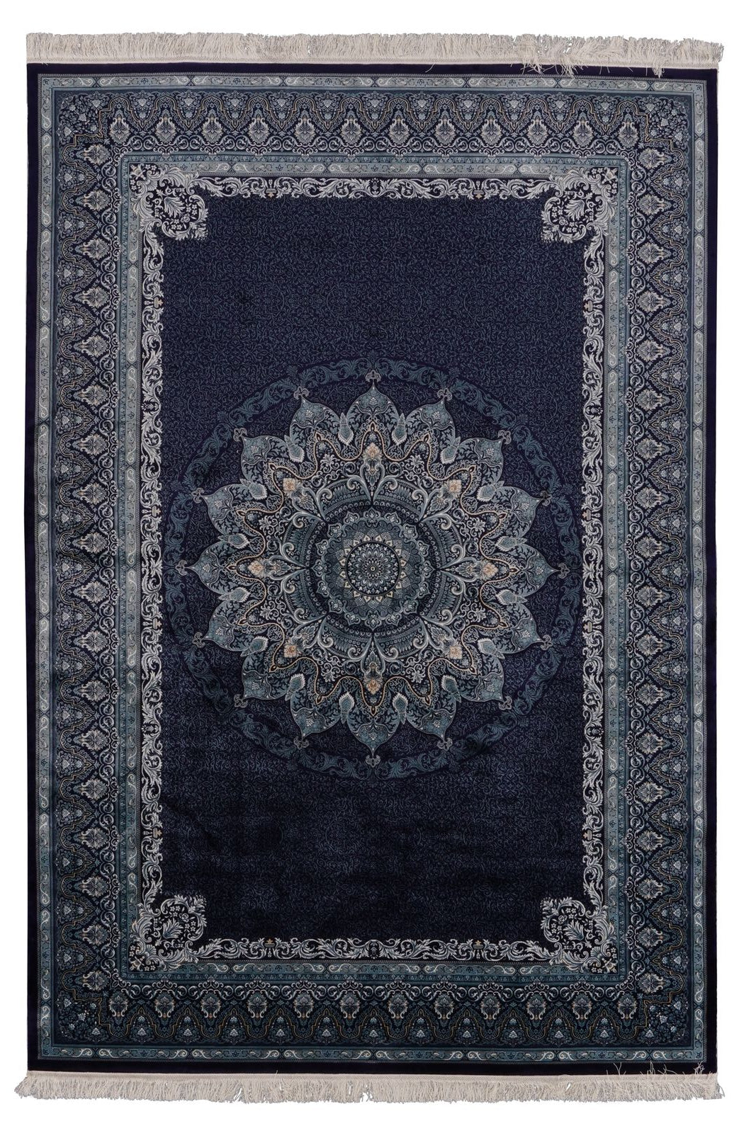 7x10 Navy and Ivory Turkish Antep Rug