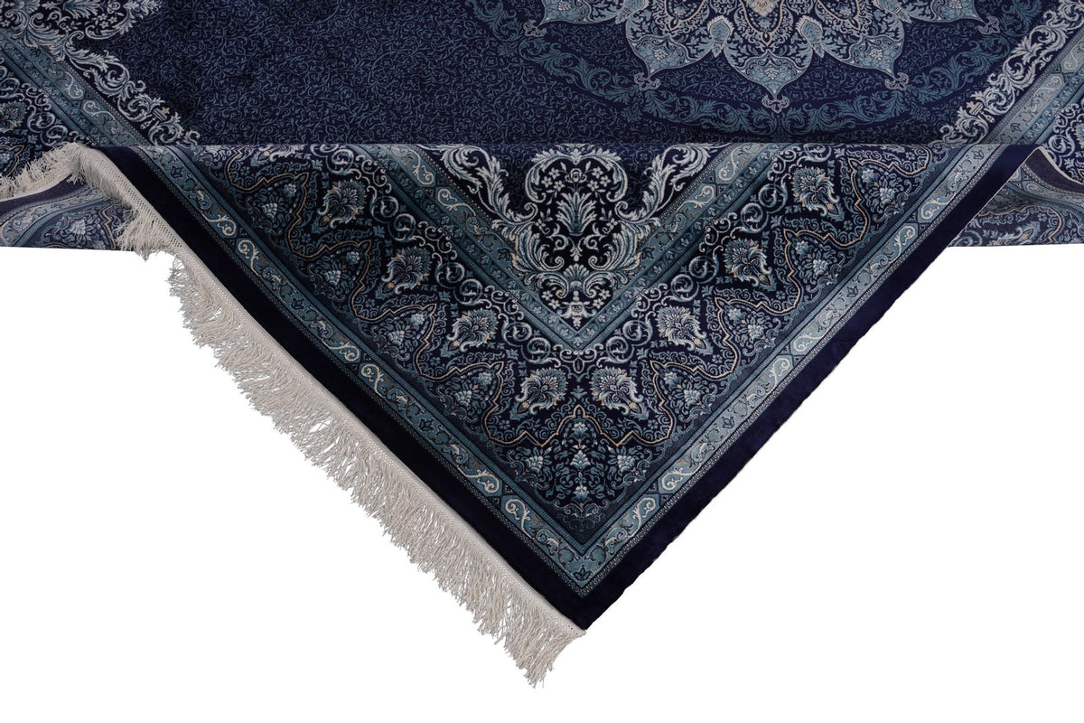7x10 Navy and Ivory Turkish Antep Rug