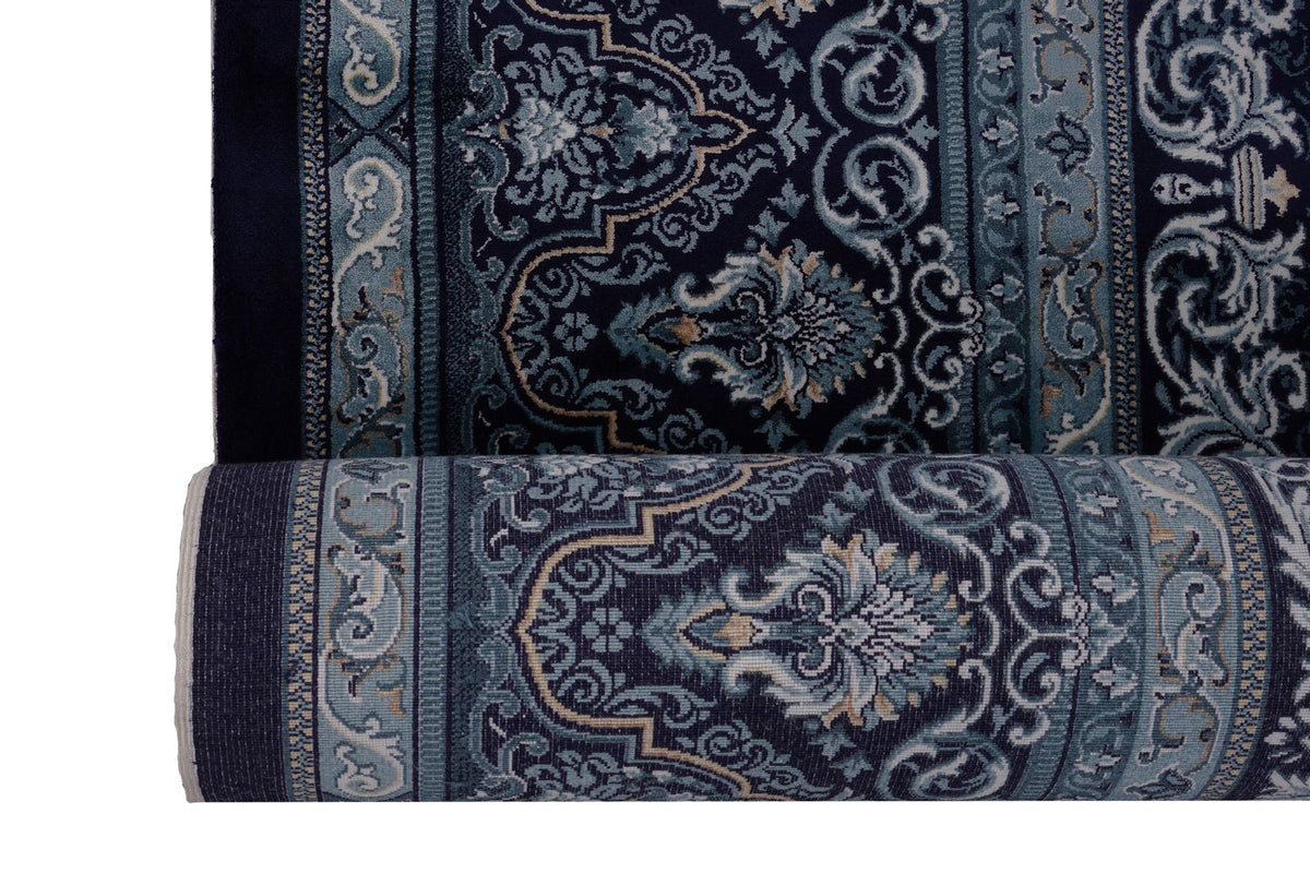 7x10 Navy and Ivory Turkish Antep Rug