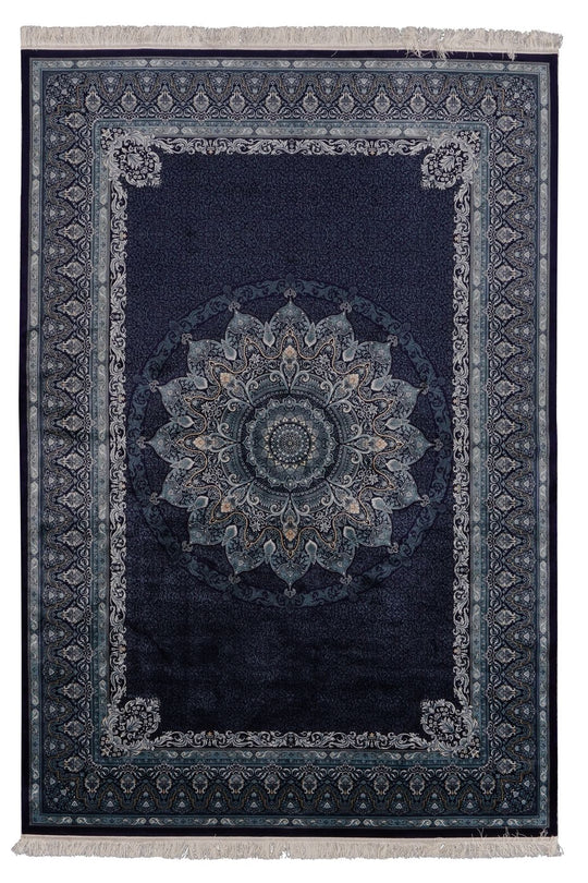 7x10 Navy and Ivory Turkish Antep Rug