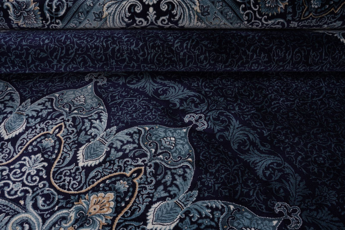 7x10 Navy and Ivory Turkish Antep Rug