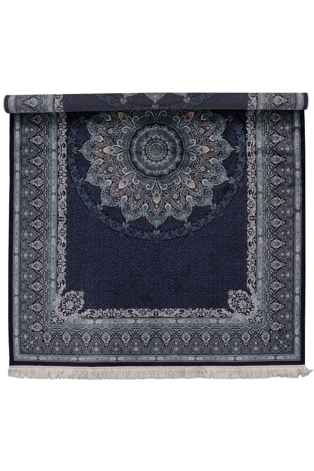 7x10 Navy and Ivory Turkish Antep Rug