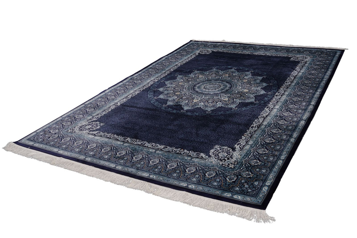 7x10 Navy and Ivory Turkish Antep Rug