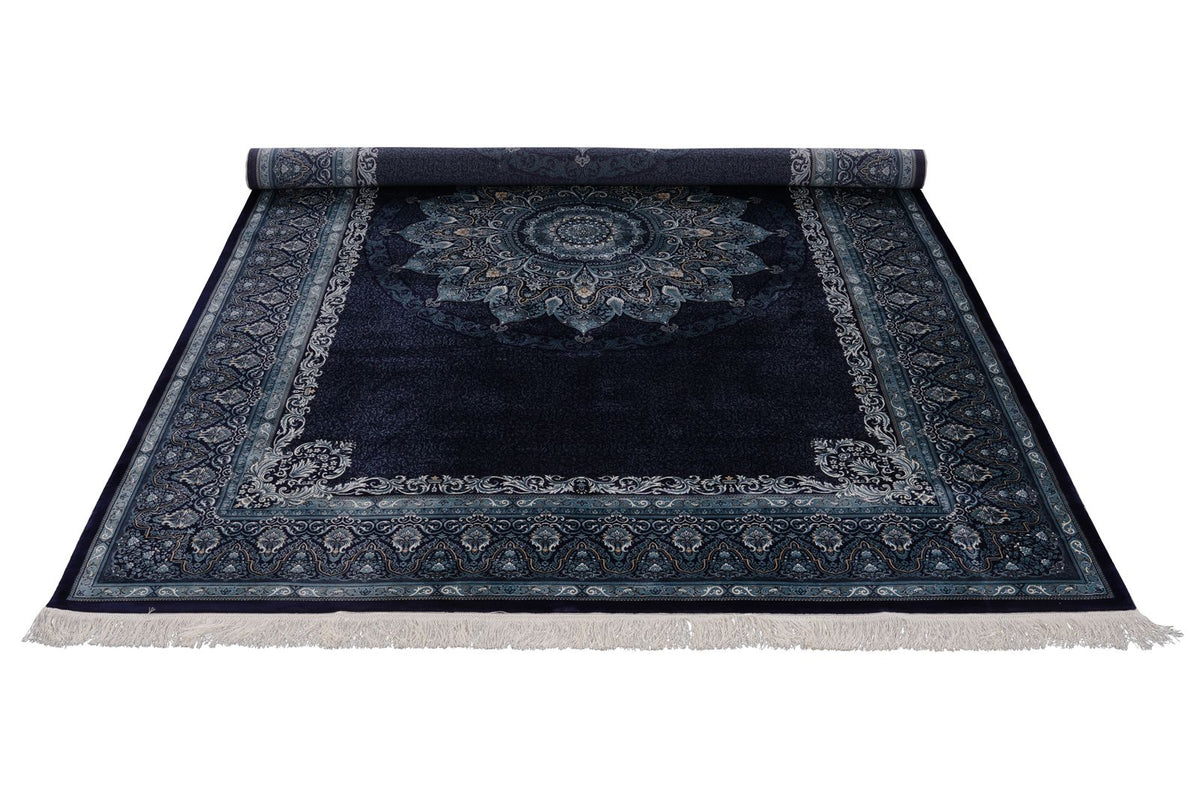 7x10 Navy and Ivory Turkish Antep Rug