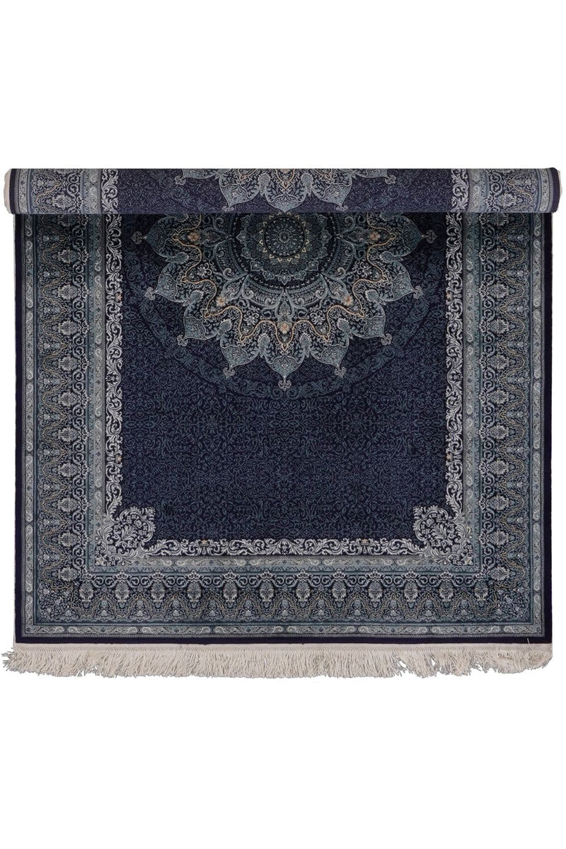 6x8 Navy and Ivory Turkish Antep Rug