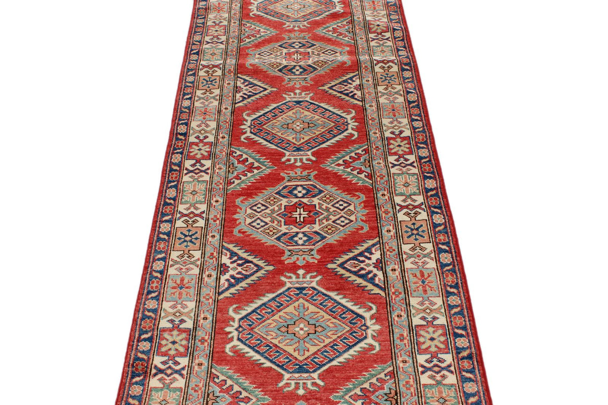 3x8 Red and Ivory Kazak Tribal Runner
