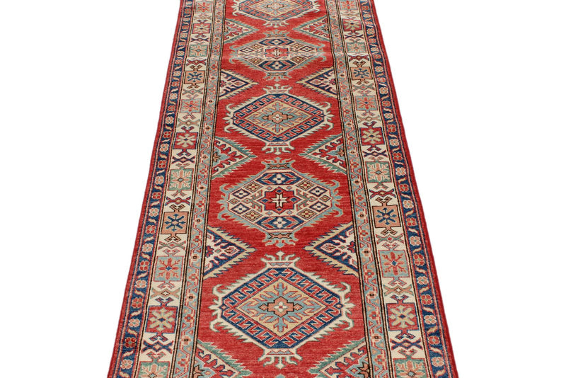 3x8 Red and Ivory Kazak Tribal Runner