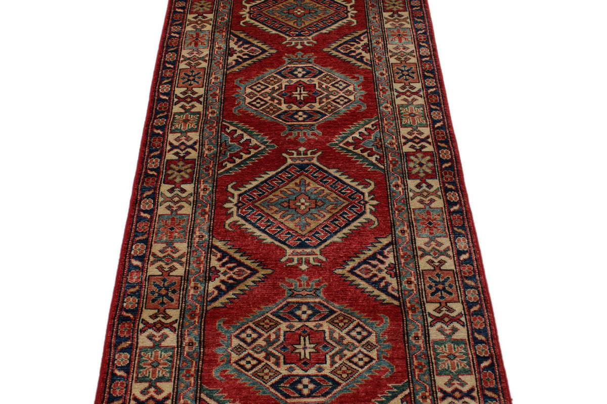 3x8 Red and Ivory Kazak Tribal Runner