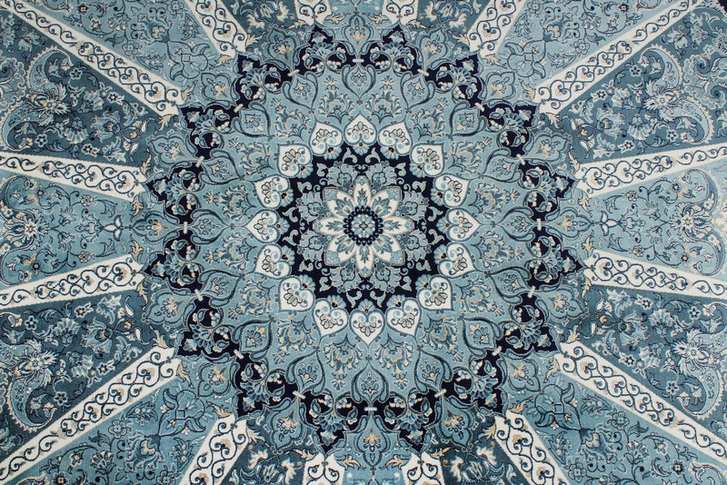 8x11 Navy and Ivory Turkish Antep Rug