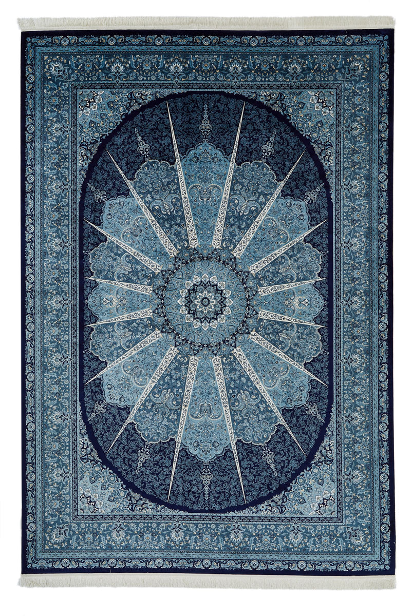 8x11 Navy and Ivory Turkish Antep Rug