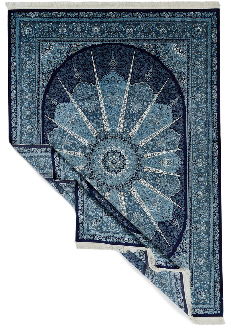 8x11 Navy and Ivory Turkish Antep Rug