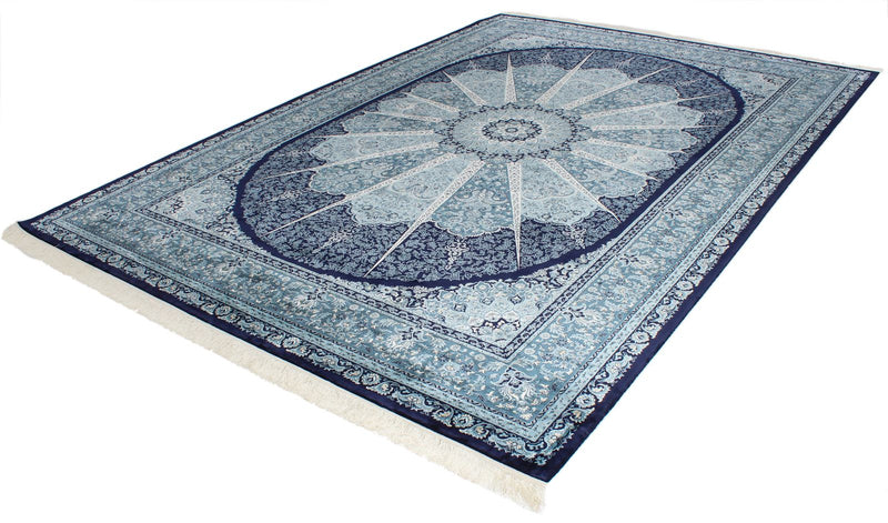 8x11 Navy and Ivory Turkish Antep Rug