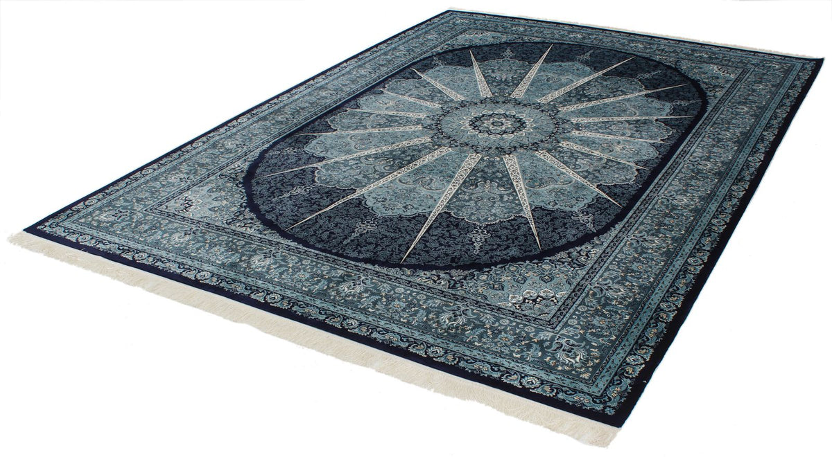 8x11 Navy and Ivory Turkish Antep Rug