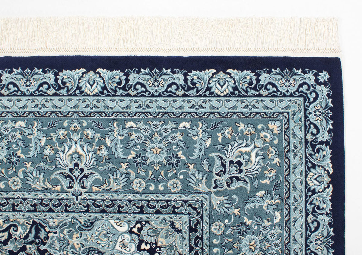 7x10 Navy and Ivory Turkish Antep Rug