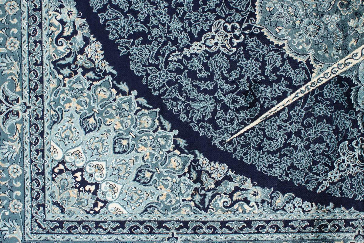 7x10 Navy and Ivory Turkish Antep Rug
