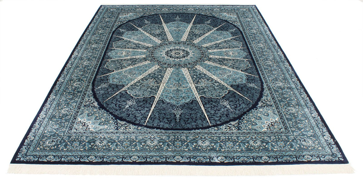 7x10 Navy and Ivory Turkish Antep Rug