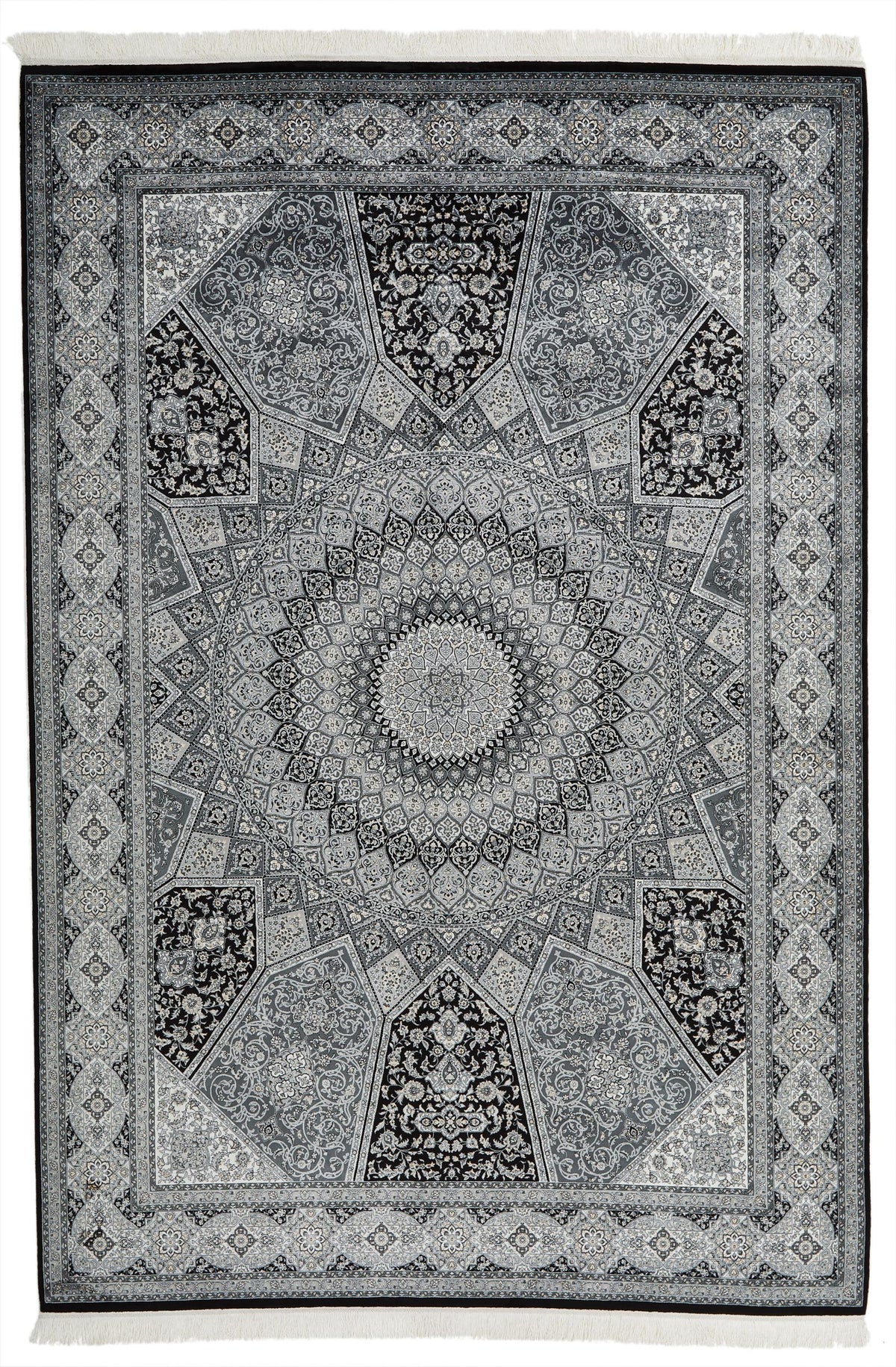 7x10 Black and Ivory Turkish Antep Rug