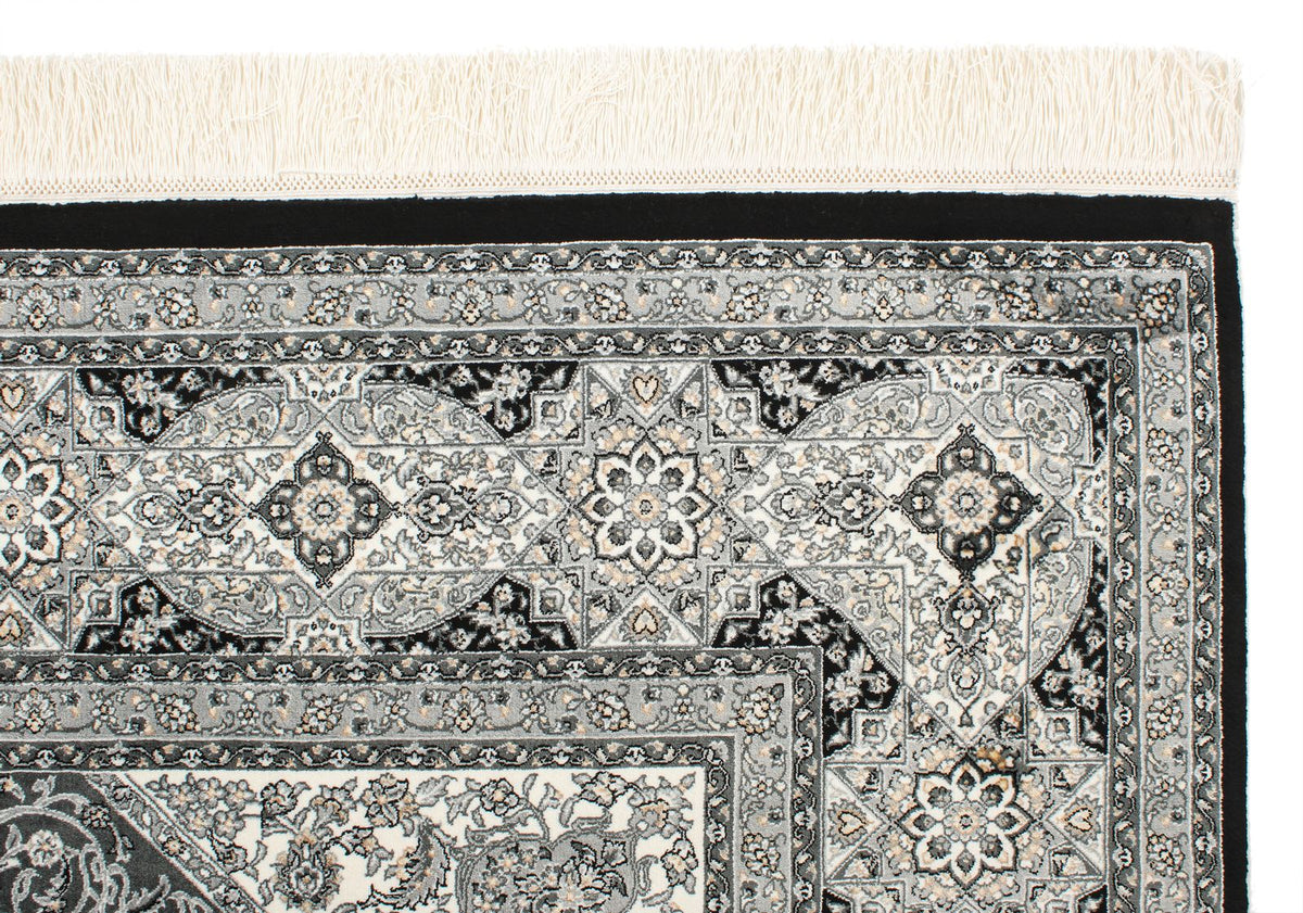 7x10 Black and Ivory Turkish Antep Rug