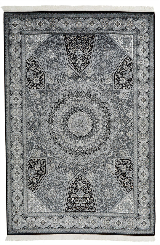 7x10 Black and Ivory Turkish Antep Rug