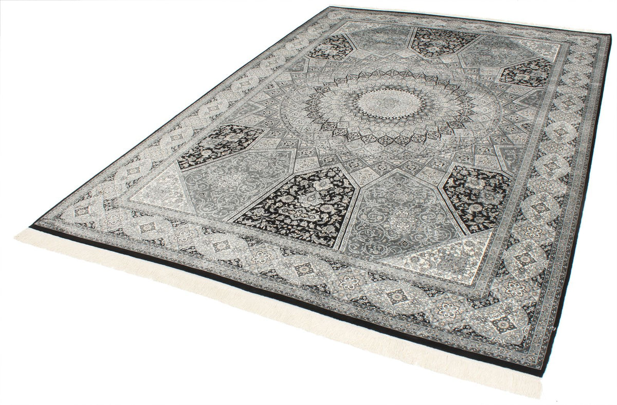 7x10 Black and Ivory Turkish Antep Rug