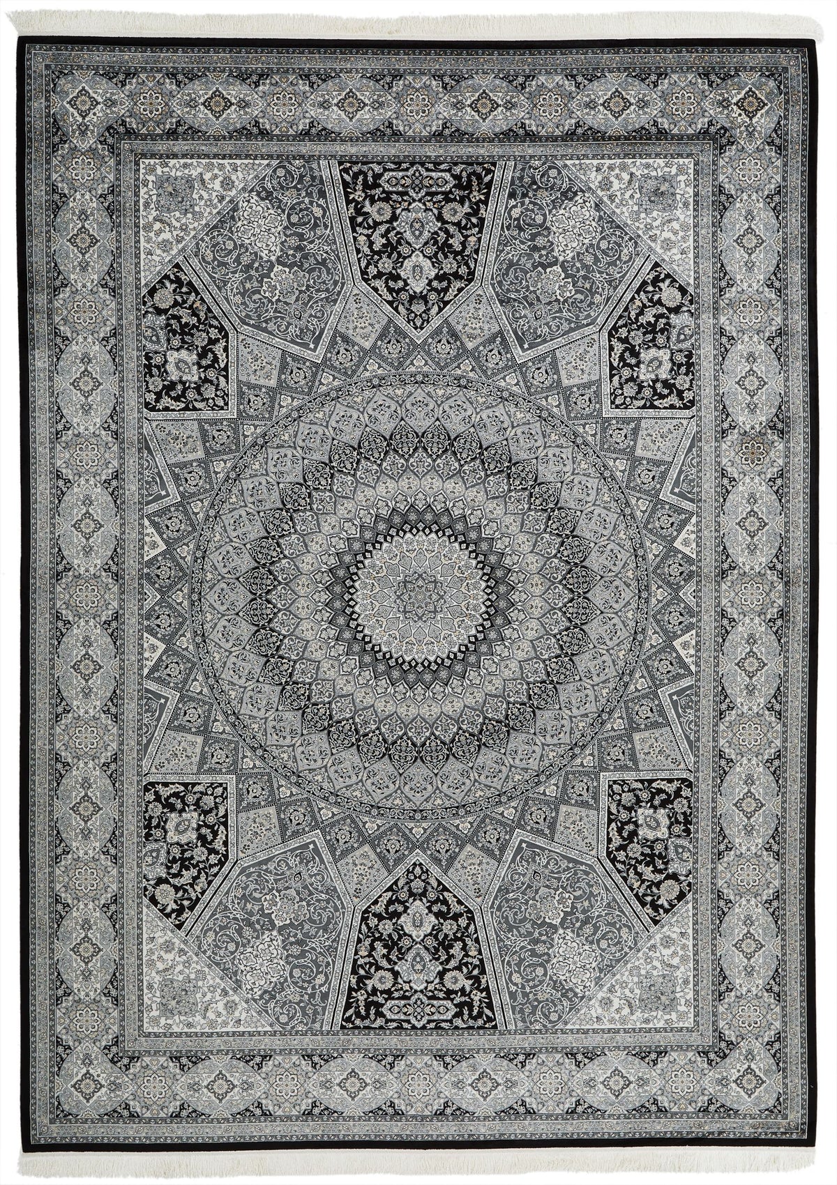 7x10 Black and Ivory Turkish Antep Rug