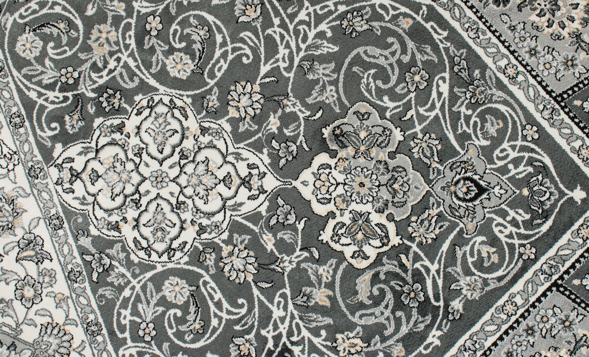 7x10 Black and Ivory Turkish Antep Rug