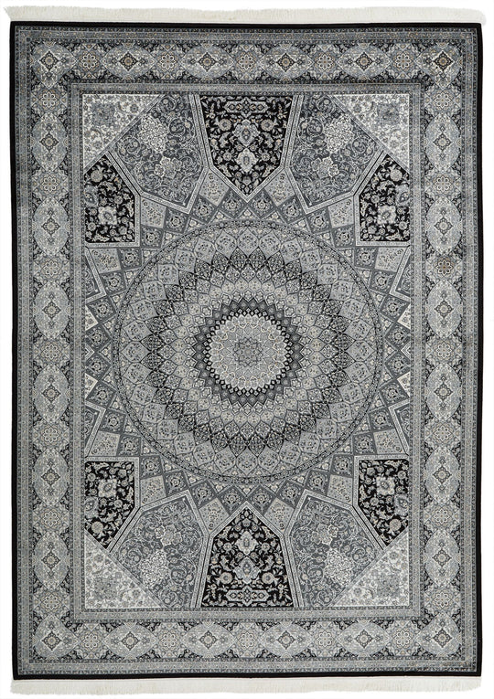 7x10 Black and Ivory Turkish Antep Rug