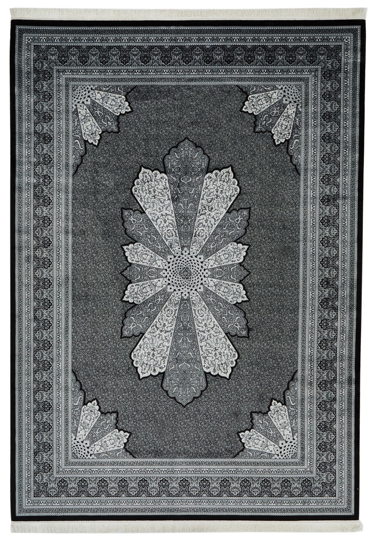 7x10 Black and Ivory Turkish Antep Rug