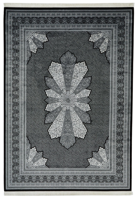 7x10 Black and Ivory Turkish Antep Rug