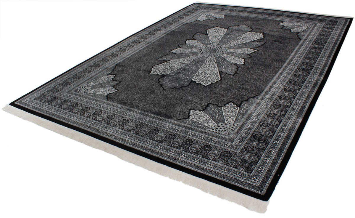 7x10 Black and Ivory Turkish Antep Rug