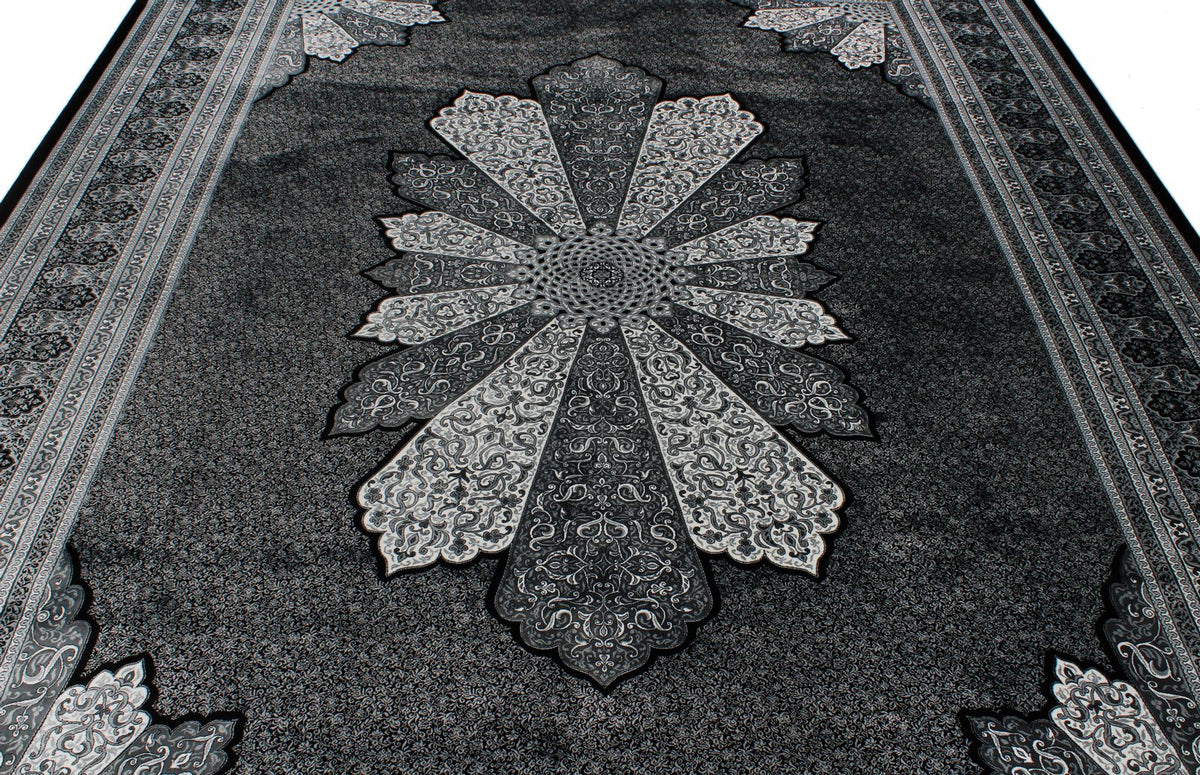7x10 Black and Ivory Turkish Antep Rug