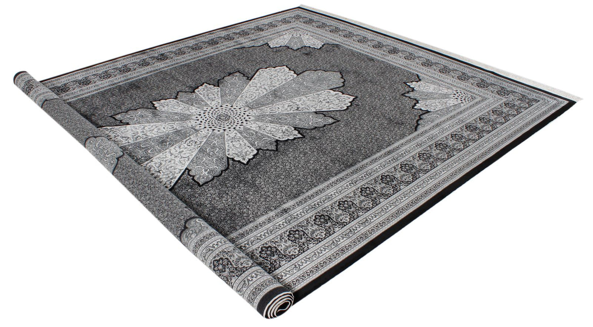 7x10 Black and Ivory Turkish Antep Rug
