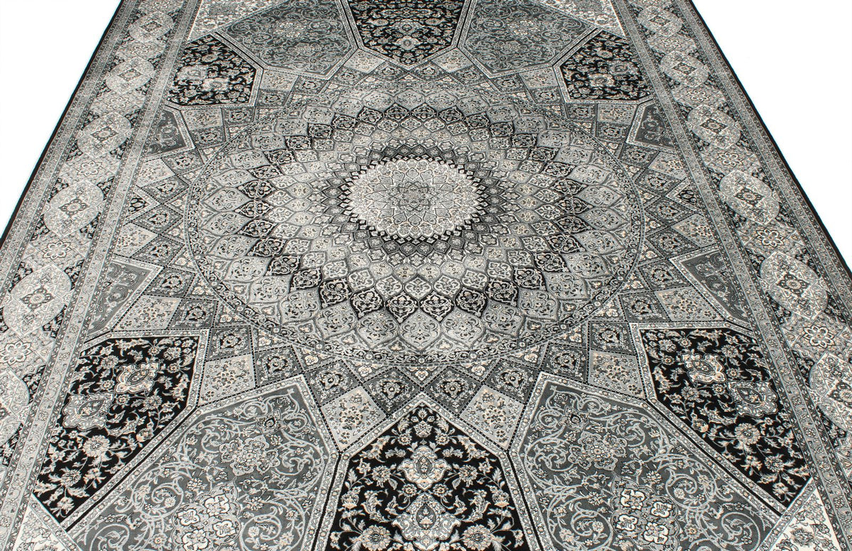7x10 Black and Ivory Turkish Antep Rug