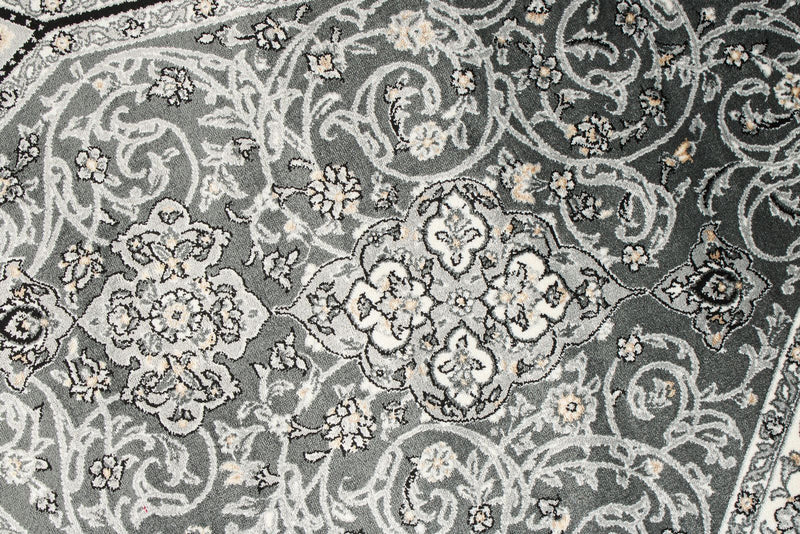 7x10 Black and Ivory Turkish Antep Rug