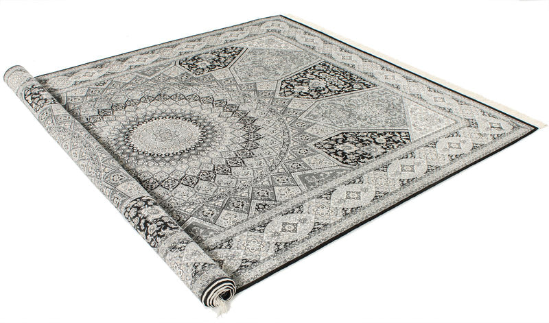 7x10 Black and Ivory Turkish Antep Rug