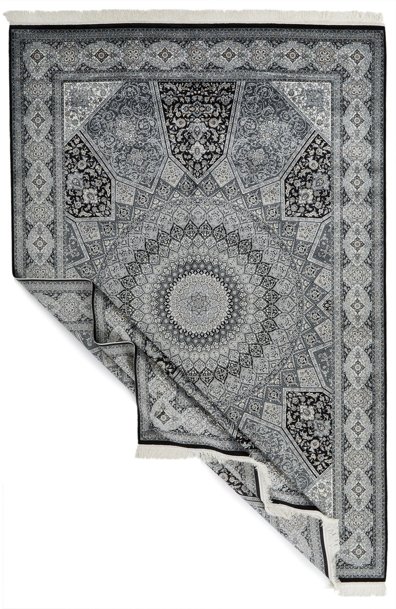 7x10 Black and Ivory Turkish Antep Rug