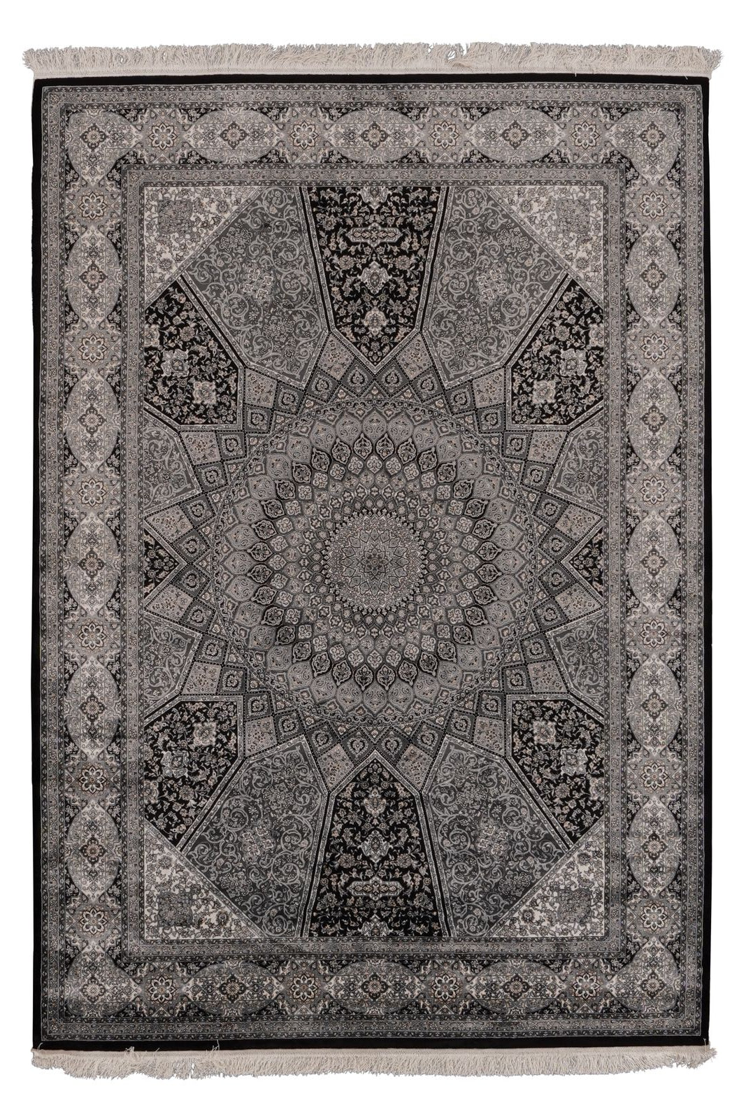 6x8 Black and Ivory Turkish Antep Rug