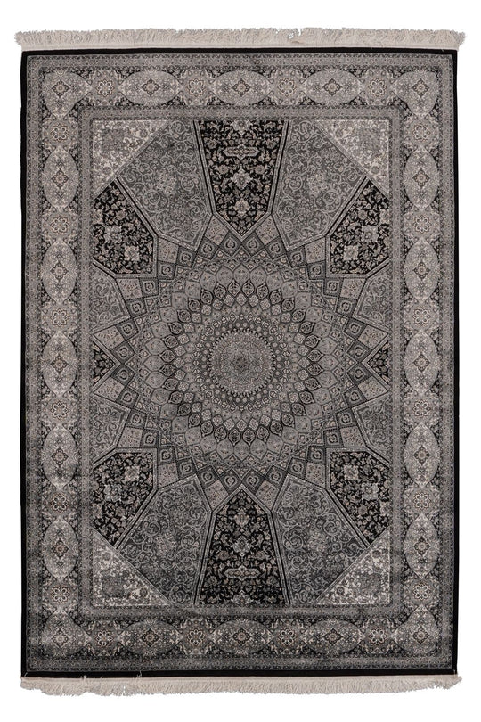 6x8 Black and Ivory Turkish Antep Rug