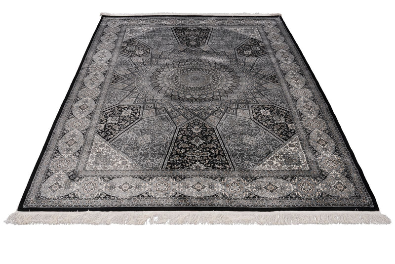 6x8 Black and Ivory Turkish Antep Rug