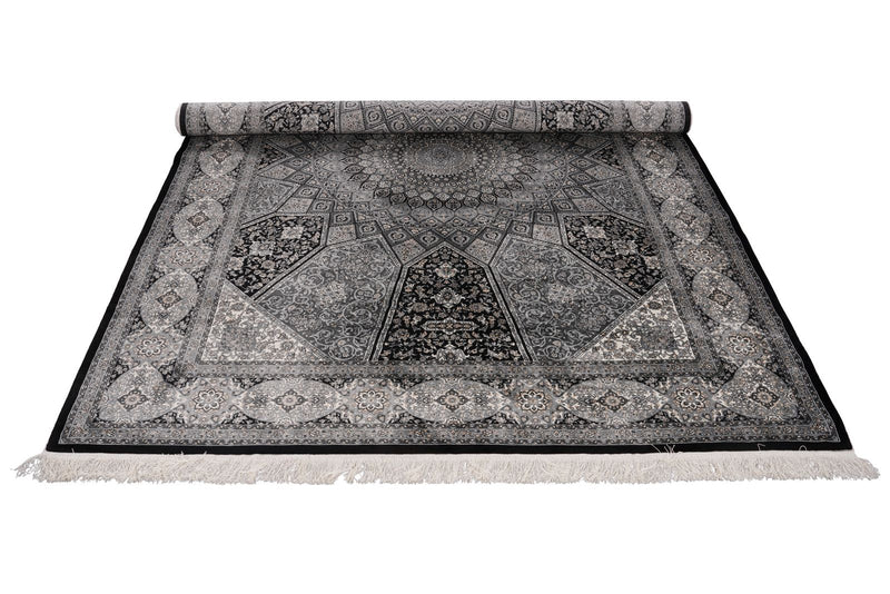 6x8 Black and Ivory Turkish Antep Rug