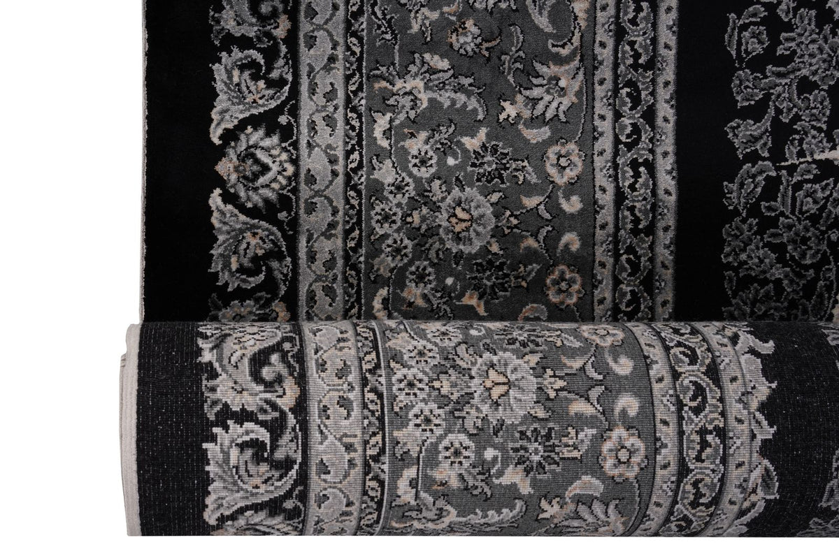 6x8 Black and Ivory Turkish Antep Rug