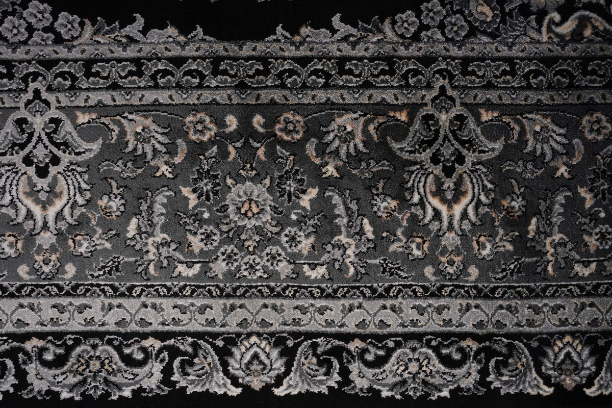6x8 Black and Ivory Turkish Antep Rug