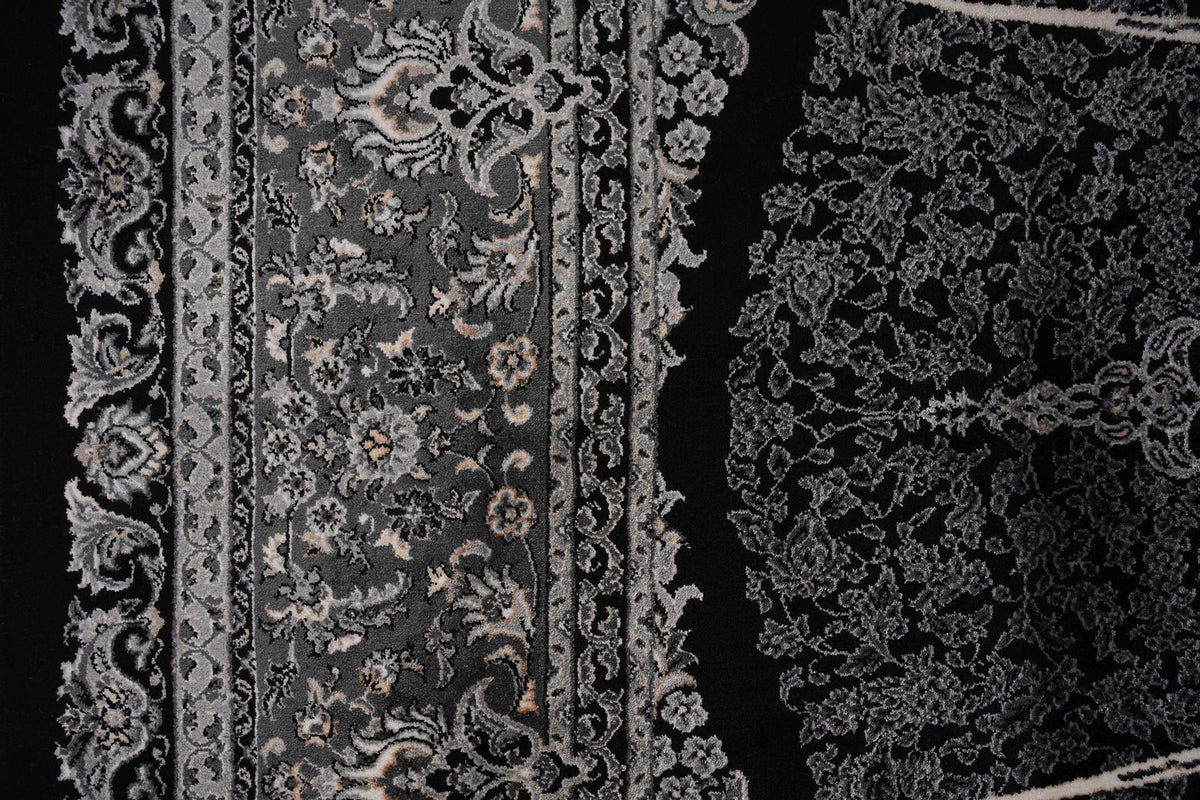 6x8 Black and Ivory Turkish Antep Rug