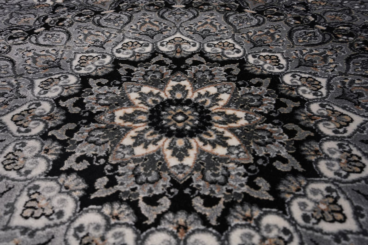 6x8 Black and Ivory Turkish Antep Rug