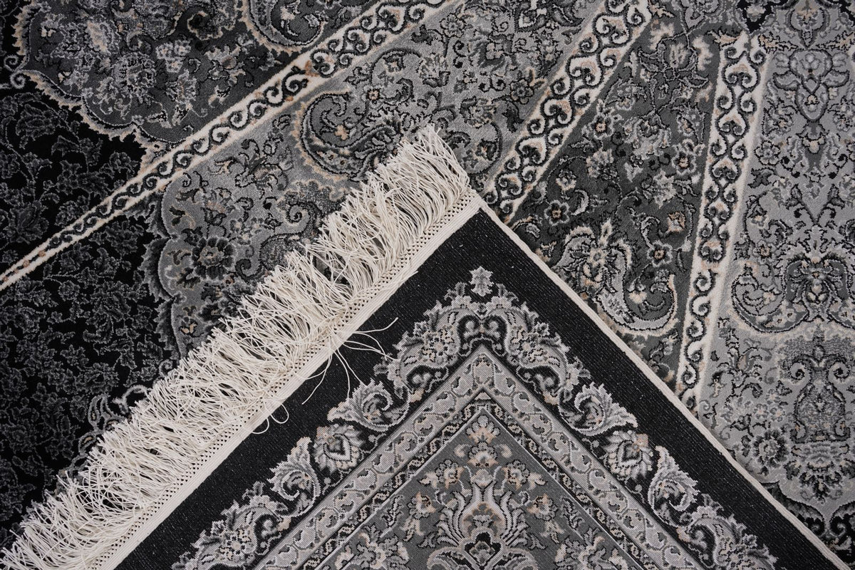 6x8 Black and Ivory Turkish Antep Rug