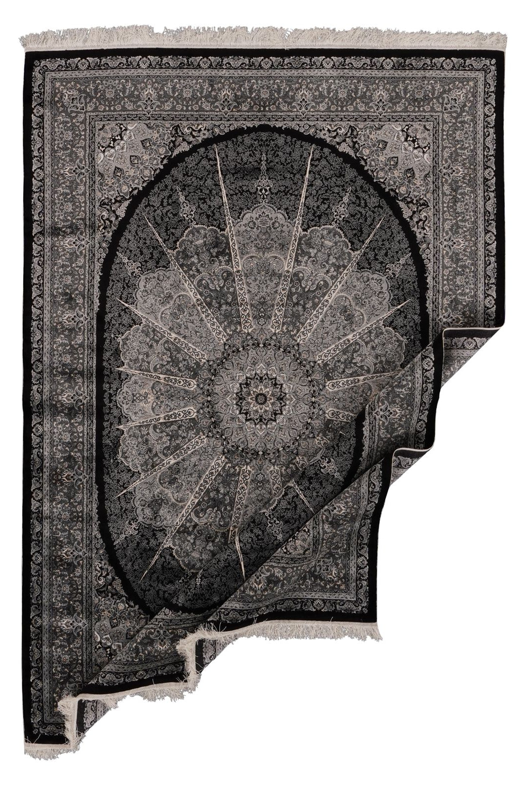 6x8 Black and Ivory Turkish Antep Rug
