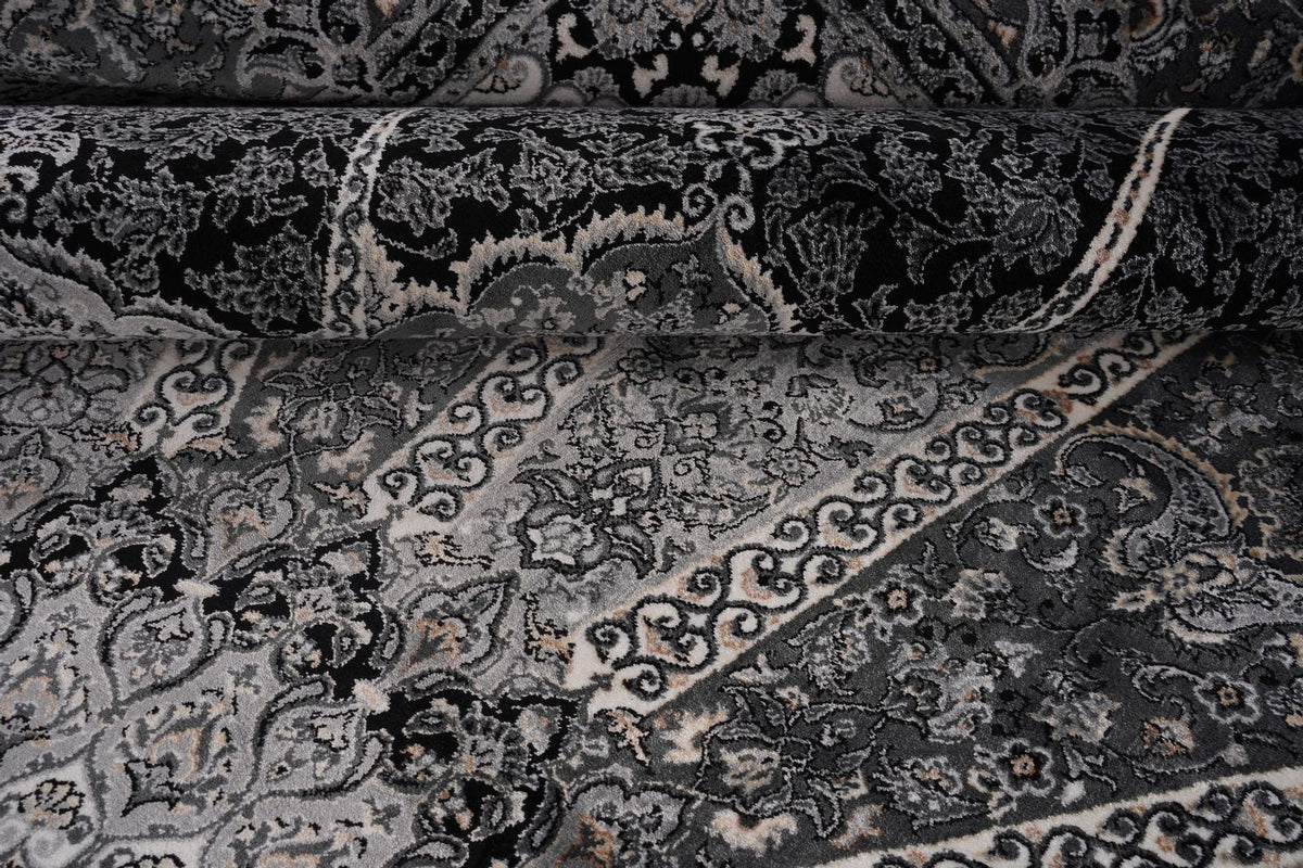 6x8 Black and Ivory Turkish Antep Rug