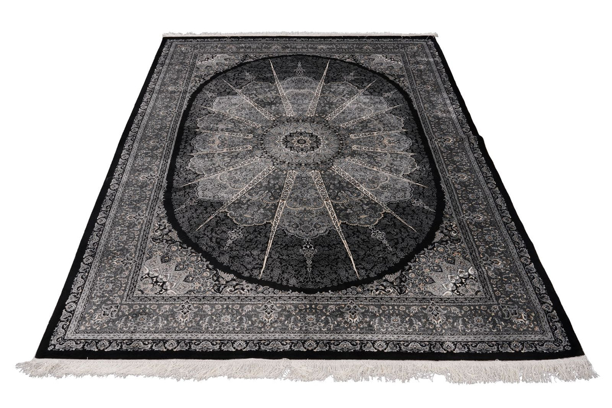 6x8 Black and Ivory Turkish Antep Rug