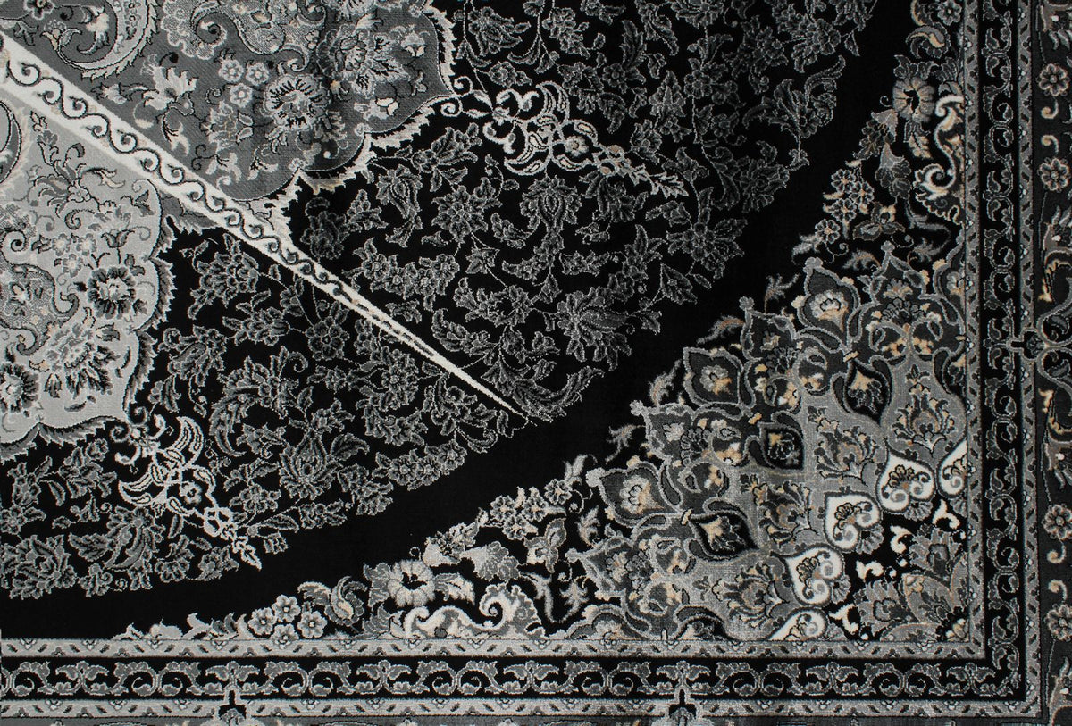 7x10 Black and Ivory Turkish Antep Rug